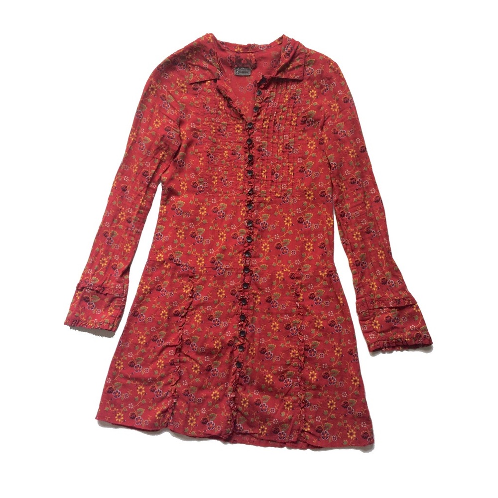 Free People Long Sleeve Red Boho Floral Dress